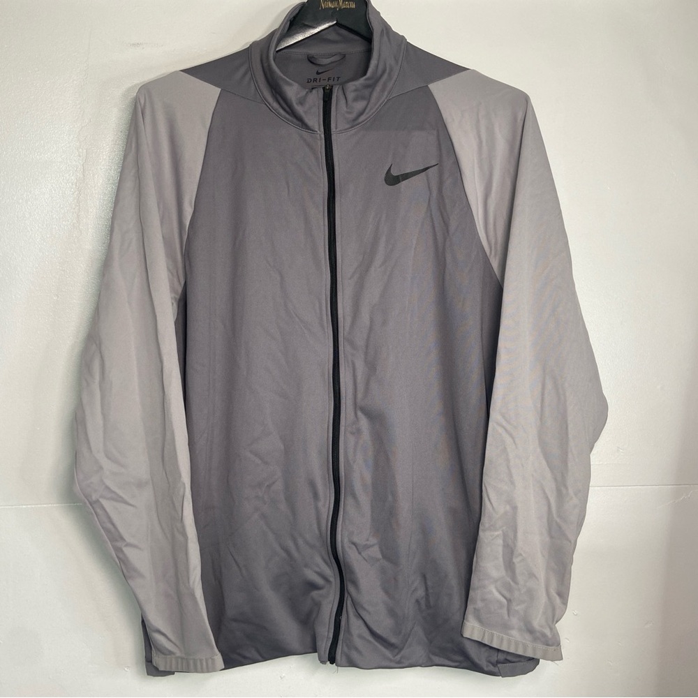 Nike Dri-Fit Long Sleeve Track Jacket Mens XL Gray Two-Toned Full Length Zip Up